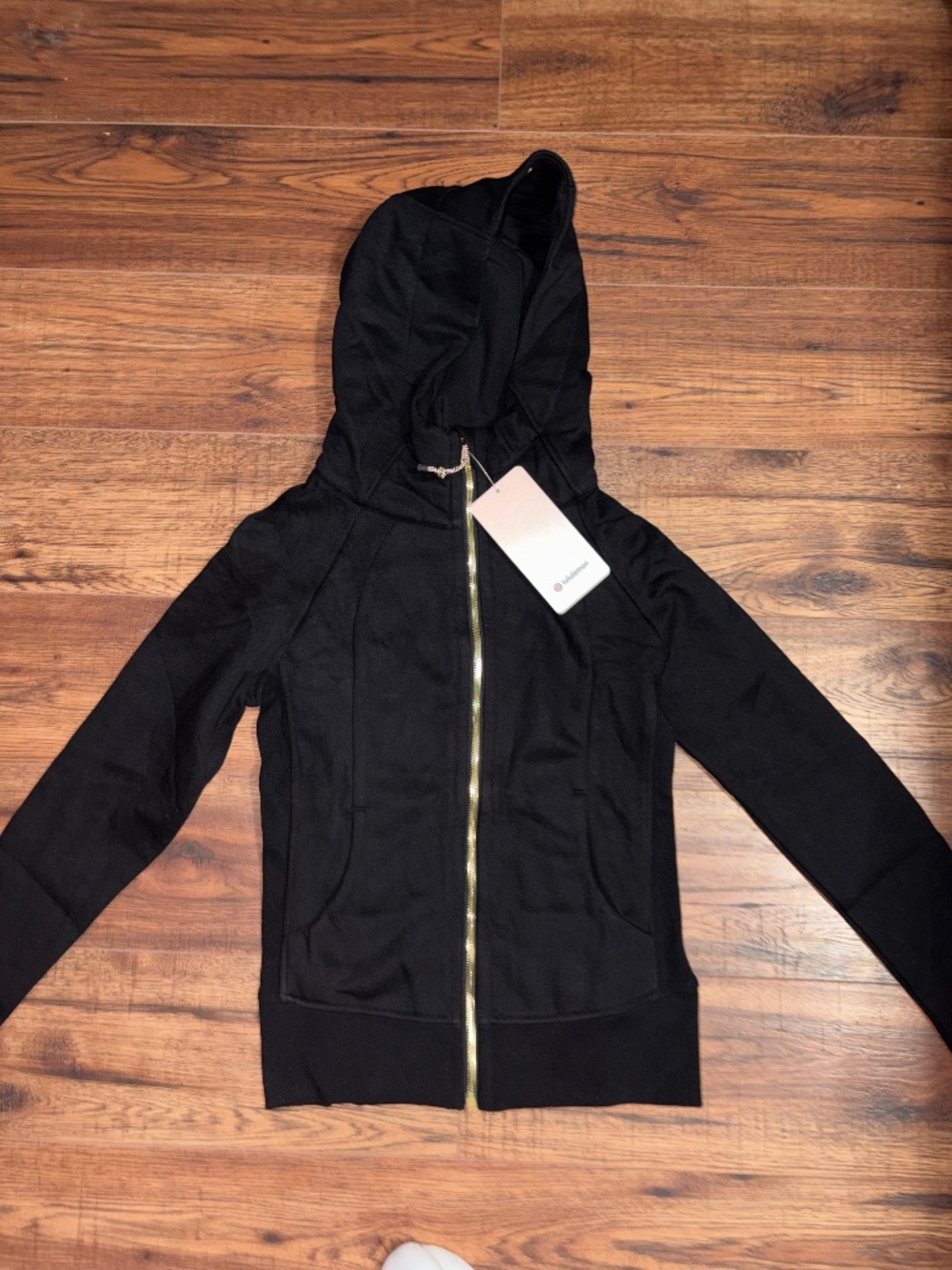 Lulu Scuba Full-Zip Hoodie Size 4 black with gold zipper.